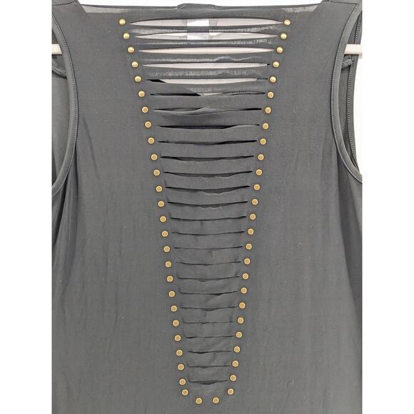 Venus Club‎ Cutout Back Dress M Black Drape Bodycon Studs Mini Party Sleeveless - Picture 3 of 9